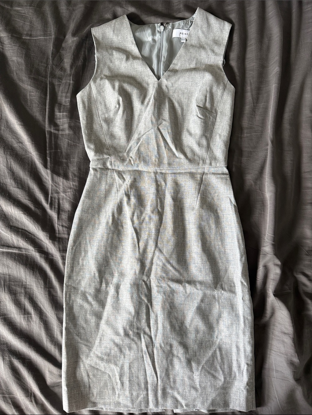 Reiss Light Gray Sleeveless Midi Sheath Dress